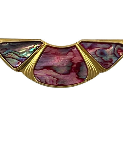 Vintage gold finish pink abalone fancy crescent brooch