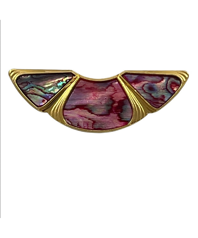 Vintage gold finish pink abalone fancy crescent brooch