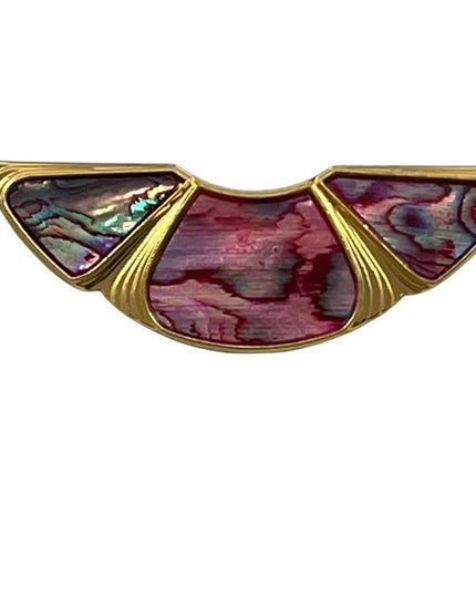 Vintage gold finish pink abalone fancy crescent brooch