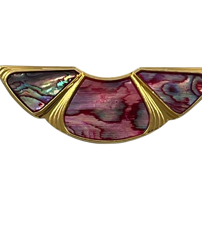 Vintage gold finish pink abalone fancy crescent brooch
