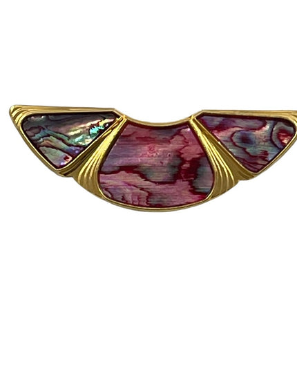 Vintage gold finish pink abalone fancy crescent brooch