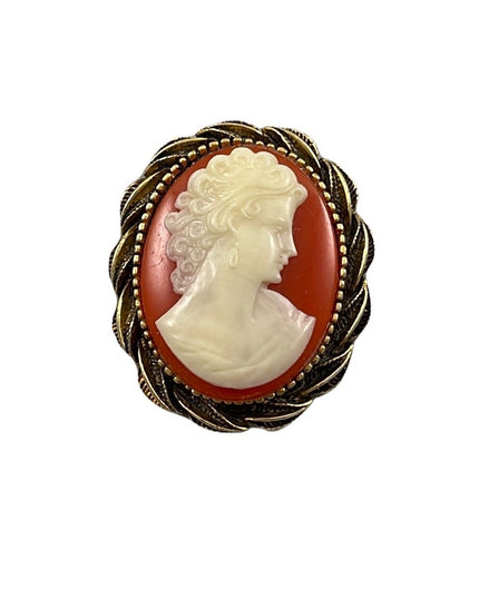 Vintage large resin cameo gold brushed twist finish cameo brooch