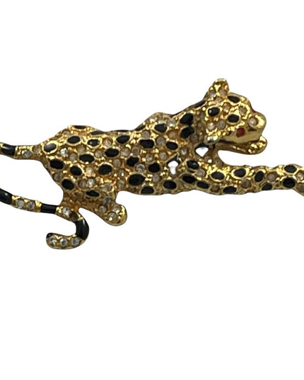 Vintage gold finish black enamel leopard brooch