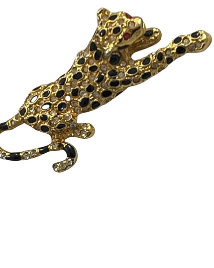 Vintage gold finish black enamel leopard brooch