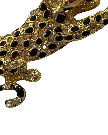 Vintage gold finish black enamel leopard brooch