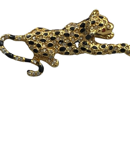 Vintage gold finish black enamel leopard brooch