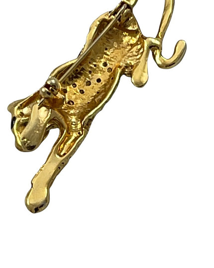 Vintage gold finish black enamel leopard brooch