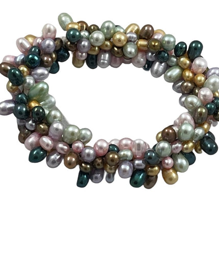 Multicolor dyed fresh water pearls stretchy bracelet