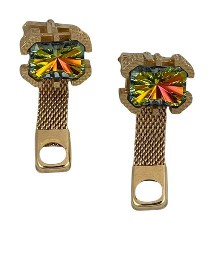 Vintage 1970s Chunky gold nugget large crystal green tellow ish AB cuff links