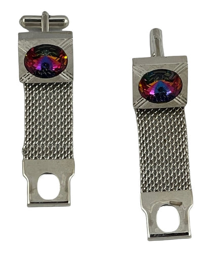 Vintage silver finish chunky crystal cufflinks 1970s