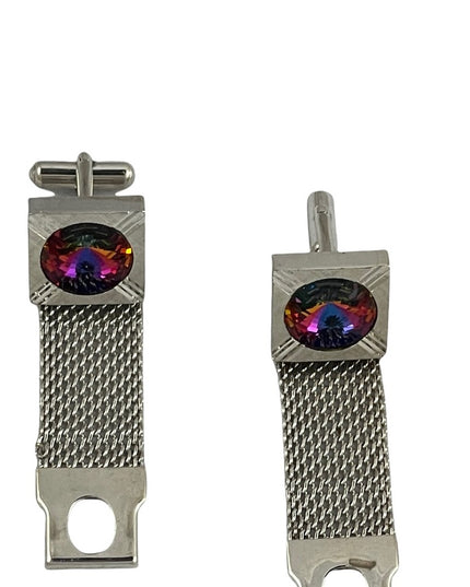 Vintage silver finish chunky crystal cufflinks 1970s