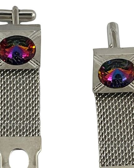 Vintage silver finish chunky crystal cufflinks 1970s