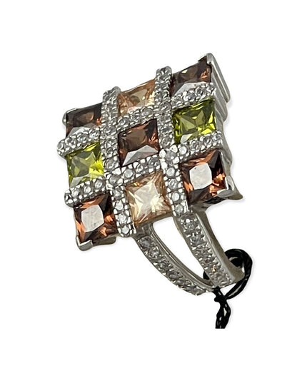 Vintage sterling silver 925 chunky FAC crystal dinner ring