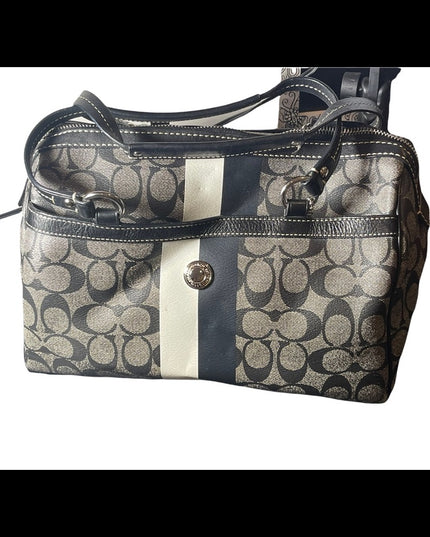 F14478 Large Heritage Stripe Signature Black Pvc & Leather Purse shoulder bag