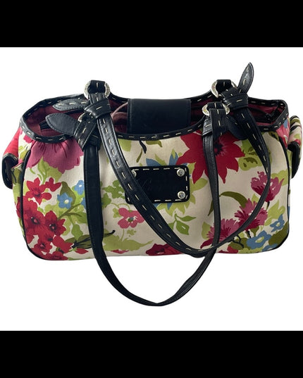 Brighton Flowers canvas & leather summer spring floral shoulder bag purse
