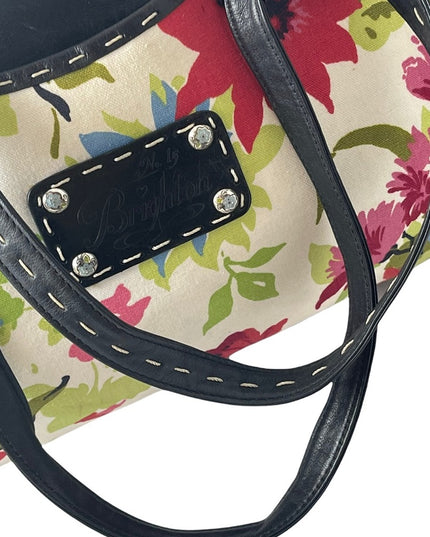 Brighton Flowers canvas & leather summer spring floral shoulder bag purse