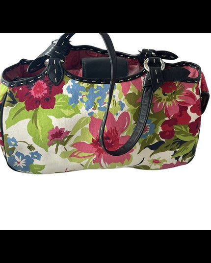 Brighton Flowers canvas & leather summer spring floral shoulder bag purse