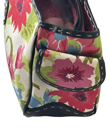 Brighton Flowers canvas & leather summer spring floral shoulder bag purse