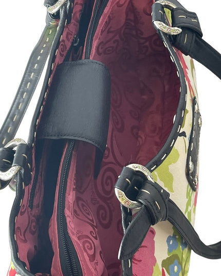Brighton Flowers canvas & leather summer spring floral shoulder bag purse
