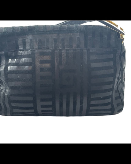 Vintage High Fashion Black leather suede gold trim geometric print shoulder bag