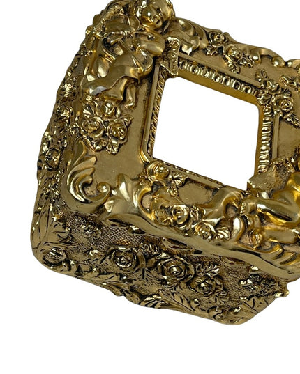 Gold Gilt Angel cherub trinket box photo wallet sz flowers VTG