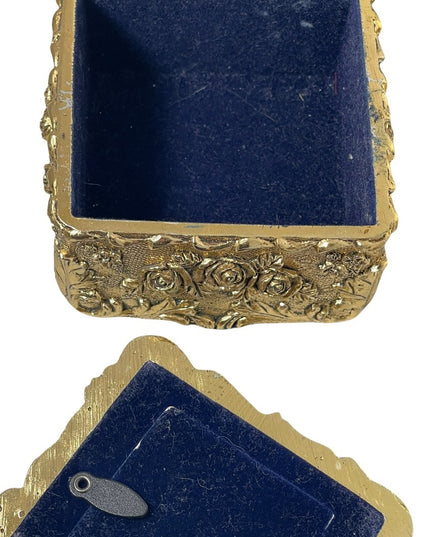 Gold Gilt Angel cherub trinket box photo wallet sz flowers VTG