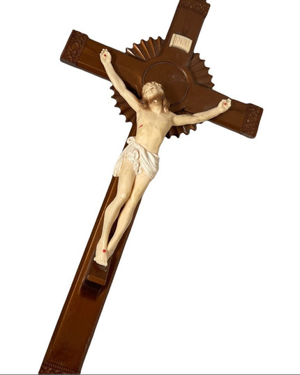 Vintage Resin Crucifix cross Jesus detailed 1950s