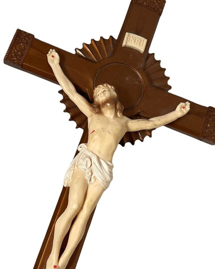 Vintage Resin Crucifix cross Jesus detailed 1950s