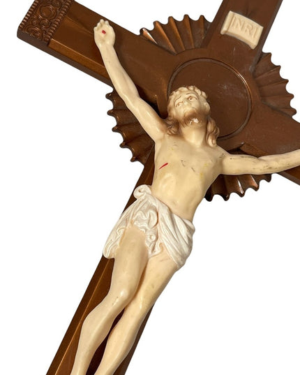 Vintage Resin Crucifix cross Jesus detailed 1950s