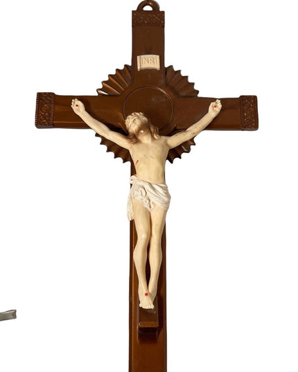 Vintage Resin Crucifix cross Jesus detailed 1950s