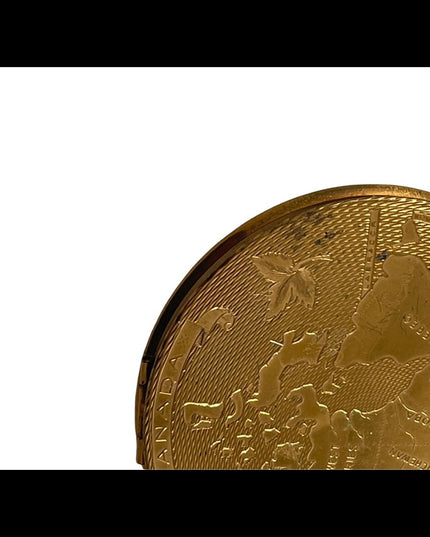 Vintage gold finish Canada map compact makeup powder collectible