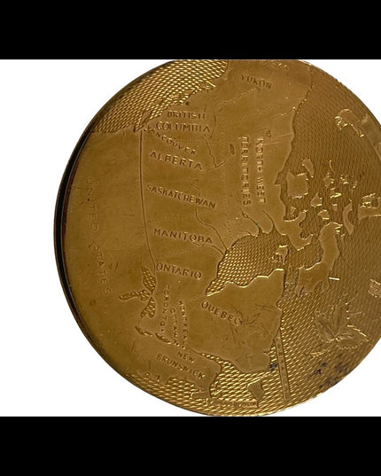 Vintage gold finish Canada map compact makeup powder collectible