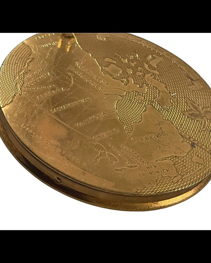 Vintage gold finish Canada map compact makeup powder collectible