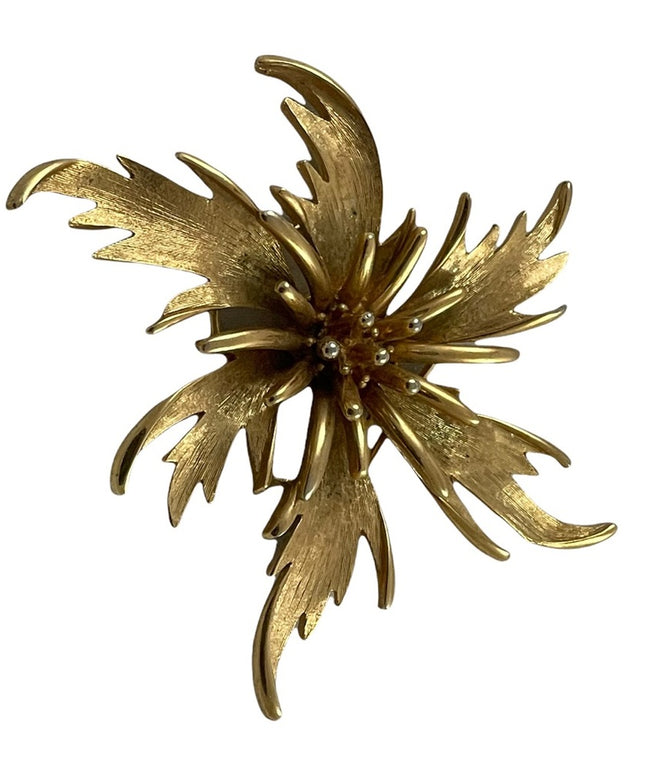 Vintage COROCRAFT high end antique finish flower brooch starburst