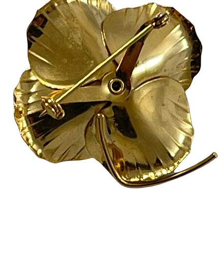 Vintage yellow gold enamel rose metal flower brooch