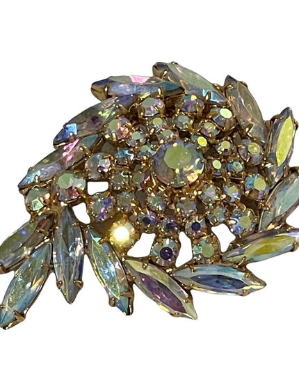 Vintage “Sherman unmarked” AB crystal large brooch pink hues