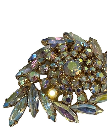 Vintage “Sherman unmarked” AB crystal large brooch pink hues