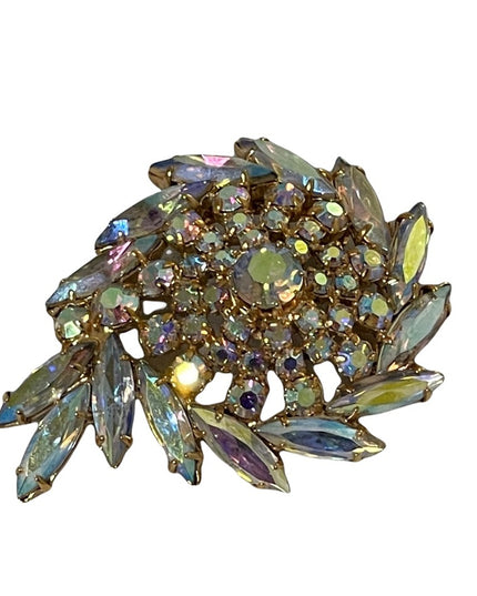 Vintage “Sherman unmarked” AB crystal large brooch pink hues