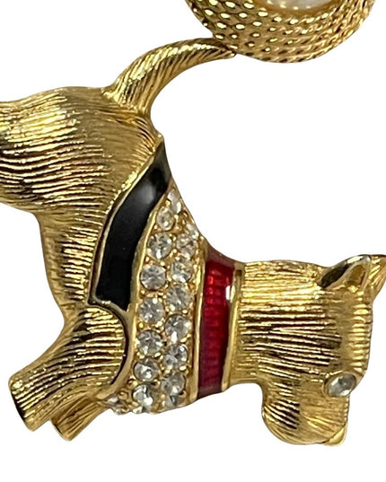VTG set Napier Faux pearl gold finish earrings enameled Scottie dog rhinestones