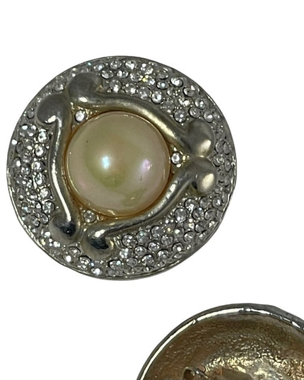 Vintage Faux pearl chunky rhinestone fancy party earrings wedding clip ons