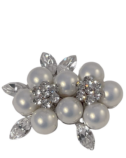 Beautiful fancy Faux pearl rhinestone flower brooch silver