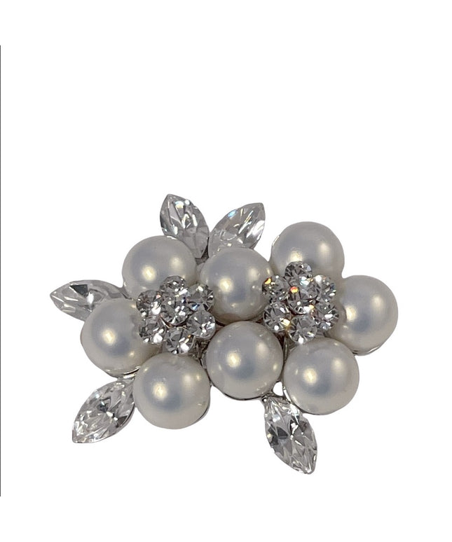 Beautiful fancy Faux pearl rhinestone flower brooch silver