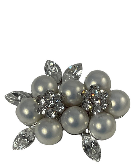 Beautiful fancy Faux pearl rhinestone flower brooch silver
