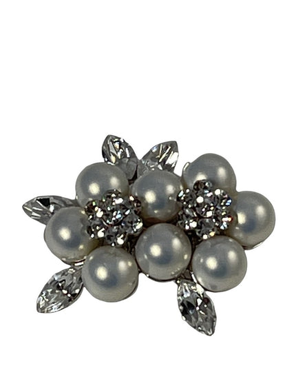 Beautiful fancy Faux pearl rhinestone flower brooch silver