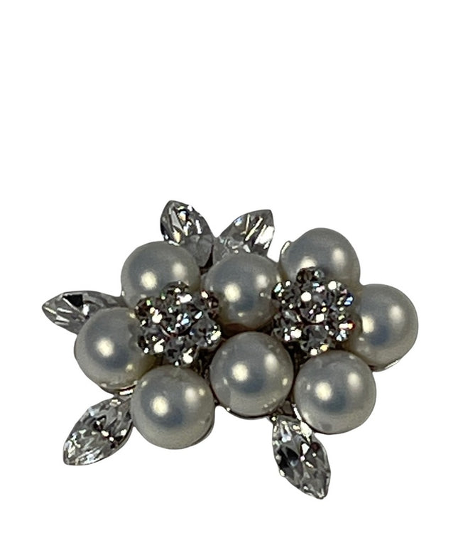 Beautiful fancy Faux pearl rhinestone flower brooch silver