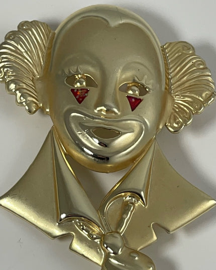 Vintage Large gold red rhinestone fun fancy circus clown brooch