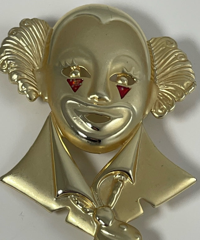 Vintage Large gold red rhinestone fun fancy circus clown brooch