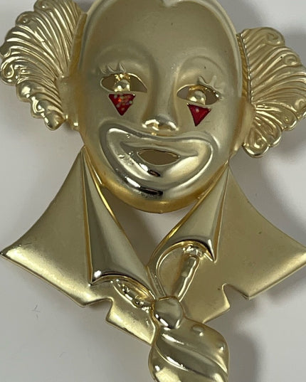 Vintage Large gold red rhinestone fun fancy circus clown brooch