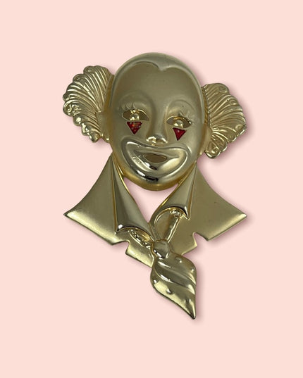 Vintage Large gold red rhinestone fun fancy circus clown brooch