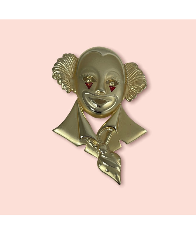 Vintage Large gold red rhinestone fun fancy circus clown brooch